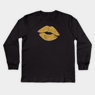 Gold Glittery Lips Kids Long Sleeve T-Shirt